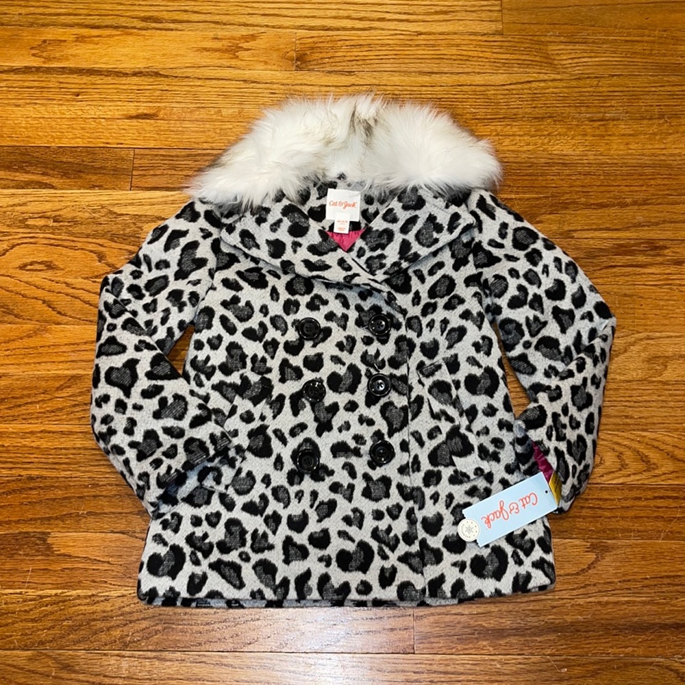 NWT Cat & Jack Girls Leopard Pea Coat (4/5)